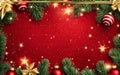 Christmas tree and sparkle bokeh lights on red canvas. heartfelt Merry Christmas cards and Happy New Year wishes Royalty Free Stock Photo