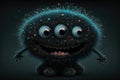 Funny monster with eyes and mouth on black background