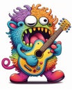 Cute and colorful monster playing guitar created with AI tools