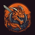 Cartoon dragon slayer emblem for a gaming logo