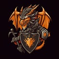 Cartoon dragon slayer emblem for a gaming logo