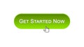 Get started now web interface button clicked with mouse cursor, green color