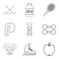 Get well icons set, outline style