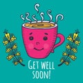 Get well soon card with cup of tea Royalty Free Stock Photo