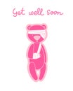 Get well soon card. Teddy bear with bandaged arm Royalty Free Stock Photo