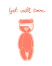 Get well soon card. Teddy bear with bandaged head Royalty Free Stock Photo