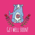 Get well soon card with teddy bear and jam Royalty Free Stock Photo