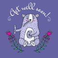 Get well soon card with teddy bear and jam Royalty Free Stock Photo