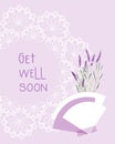 Get Well Soon collage pink postcard vintage style, lavender and lace doily, scrapbooking, for congratulations