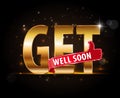 Get well soon, concept of encouragement, golden typography with thumbs up sign