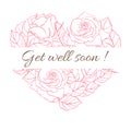 Get Well Soon. Friendly Vector Vintage Card With Flower Drawing