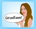 Get well soon greeting card. Smiling lady Royalty Free Stock Photo