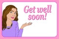 Get well soon greeting card. Smiling lady Royalty Free Stock Photo