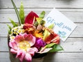 Get well soon message with bouquet Royalty Free Stock Photo