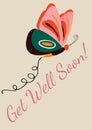 Get Well Soon Text With Illustration Of Butterfly On Cream Background