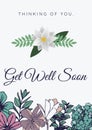 Get Well Soon Text With Illustration Of Flowers On White Background