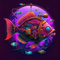 Steampunk fish. Mechanical fish. AI art generated