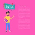 Get your Gifts Big Sale Poster. Man Holds Box Royalty Free Stock Photo