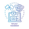 Get your translation blue concept icon. Online multilingual translator idea thin line illustration. Interpretation and