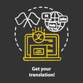 Get your translation chalk concept icon. Online multilingual translator idea. Interpretation and spell check Royalty Free Stock Photo