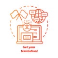 Get your translation red concept icon. Online multilingual translator idea thin line illustration. Interpretation and