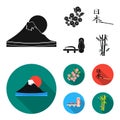 Geta, sakura flowers, bamboo, hieroglyph.Japan set collection icons in black, flat style vector symbol stock Royalty Free Stock Photo