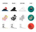 Geta, sakura flowers, bamboo, hieroglyph.Japan set collection icons in cartoon,black,outline,flat style vector symbol Royalty Free Stock Photo