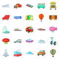 Getting around the world icons set, cartoon style