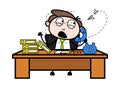 Getting Irritate by a Fly - Office Businessman Employee Cartoon Vector Illustration