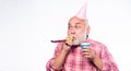 Getting older is still fun. Elderly people. Birthday concept. Ideas for seniors birthday celebrations. Man bearded