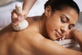 Getting out all the anxiety. an attractive young woman enjoying a spa massage. Royalty Free Stock Photo