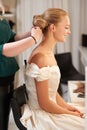 Getting ready for the happiest day of her life. A young bride getting her hair done before the wedding. Royalty Free Stock Photo