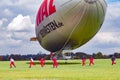 Airship, team preparing Zeppelin for landing