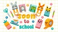 Getting ready for school sticker set. Back to school background poster card. School sale tag. Flat vector . Royalty Free Stock Photo