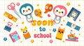 Getting ready for school sticker set. Back to school background poster card. School sale tag. Flat vector . Royalty Free Stock Photo