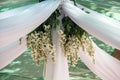 Getting ready for the wedding ceremony. Decor of white wisteria closeup Royalty Free Stock Photo