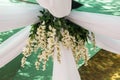 Getting ready for the wedding ceremony. Decor of white wisteria closeup Royalty Free Stock Photo