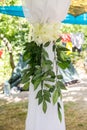 Getting ready for the wedding ceremony. Decor of white wisteria closeup Royalty Free Stock Photo