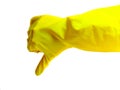 Getting started cleaning. Yellow rubber gloves for cleaning on white background .General or regular cleanup. Royalty Free Stock Photo