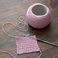 Getting started with crocheting. Working with thread. Beginner crochet pattern. Pink crochet project