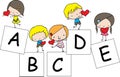 Vector cartoon boy and girl education kids book cover learn a b c