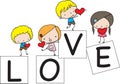 Vector cartoon kids hold heart shape love than you card