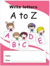 Vector cartoon boy and girl education kids book cover learn a b c design