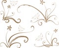 Calligraphic decorative elements butterfly flowers leaf plant with lines Royalty Free Stock Photo