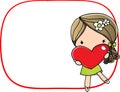 Vector illustration cartoon girl hold heart shape border frame background Royalty Free Stock Photo