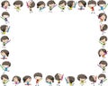 Vector cartoon boys and girls hold colour pencil set border frame backgroundvector cartoon boys and girls hold colour pencil set b Royalty Free Stock Photo