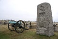 Ninth Mass Battery Monument on Gettysburg Battlefield, with Civil War Cannons. Gettysburg, PA, USA. April 9, 2015.