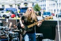 Gettysburg, PA, USA Ã¢â¬â July 3, 2022: A local band rocks the downtown square over the July 4th celebration with loud music and