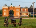 Gettysburg, Pennsylvania, USA August 27, 2021 A cannon on the battlefield in front of the gatehouse at the Evergreen Cemetery whic Royalty Free Stock Photo