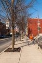 Gettysburg, Pennsylvania, USA February 8, 2022 A tree lined sidewalk along Baltimore Street Royalty Free Stock Photo